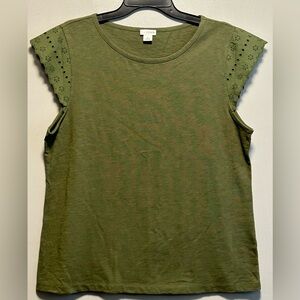 J. by J.Crew Hunter Green Eyelet Cap Sleeve 100% Cotton Shirt.   Size XL